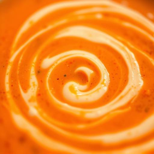 A bowl of creamy tomato soup with a swirl of cream.
