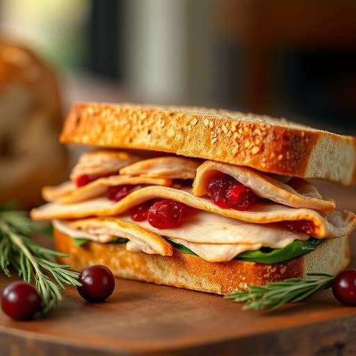 A delicious roasted turkey and cranberry sandwich.