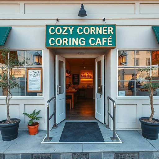 A wheelchair ramp leading to the entrance of Cozy Corner Cafe.